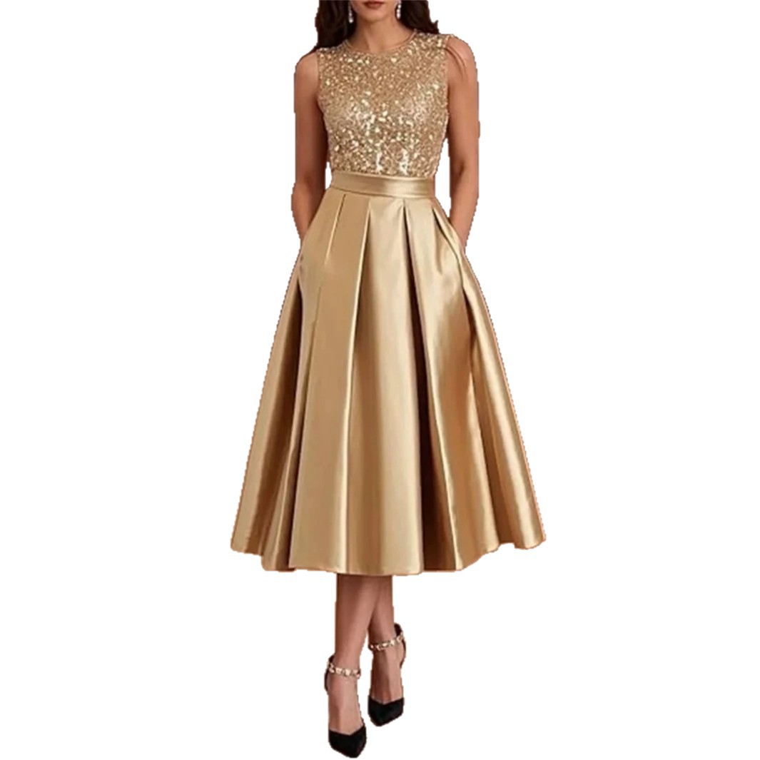 Midi Dress - Vestido Midi de Cetim Bordado com