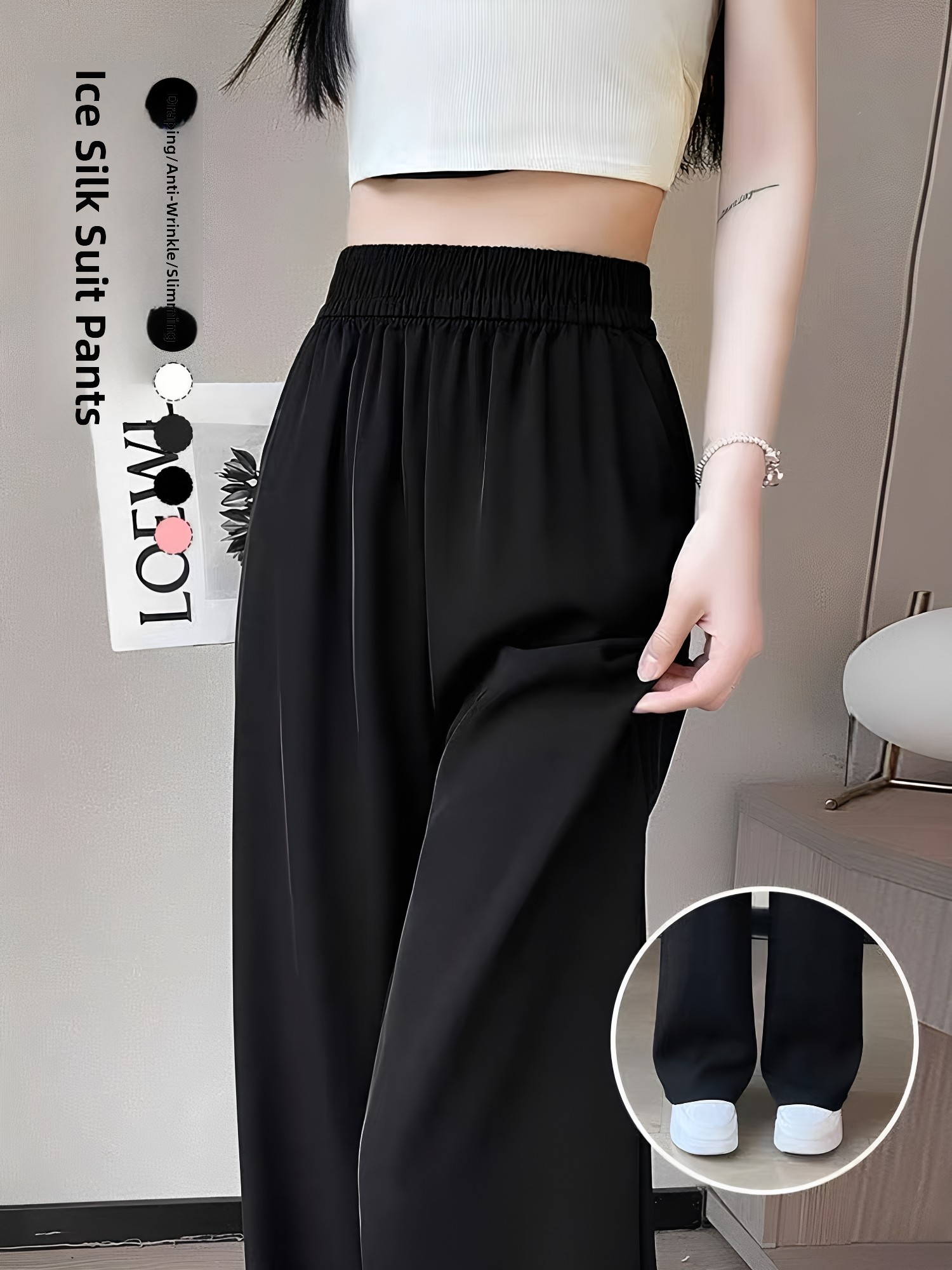 Tailored Trouser Wide - Calças Pretas Femininas Slim Retas Casuais