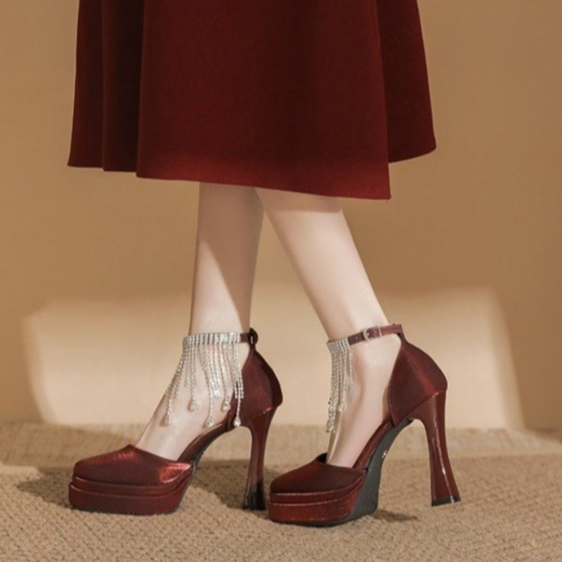 Pump Heel Block - Sapatos Femininos Mary Jane para Noivas,