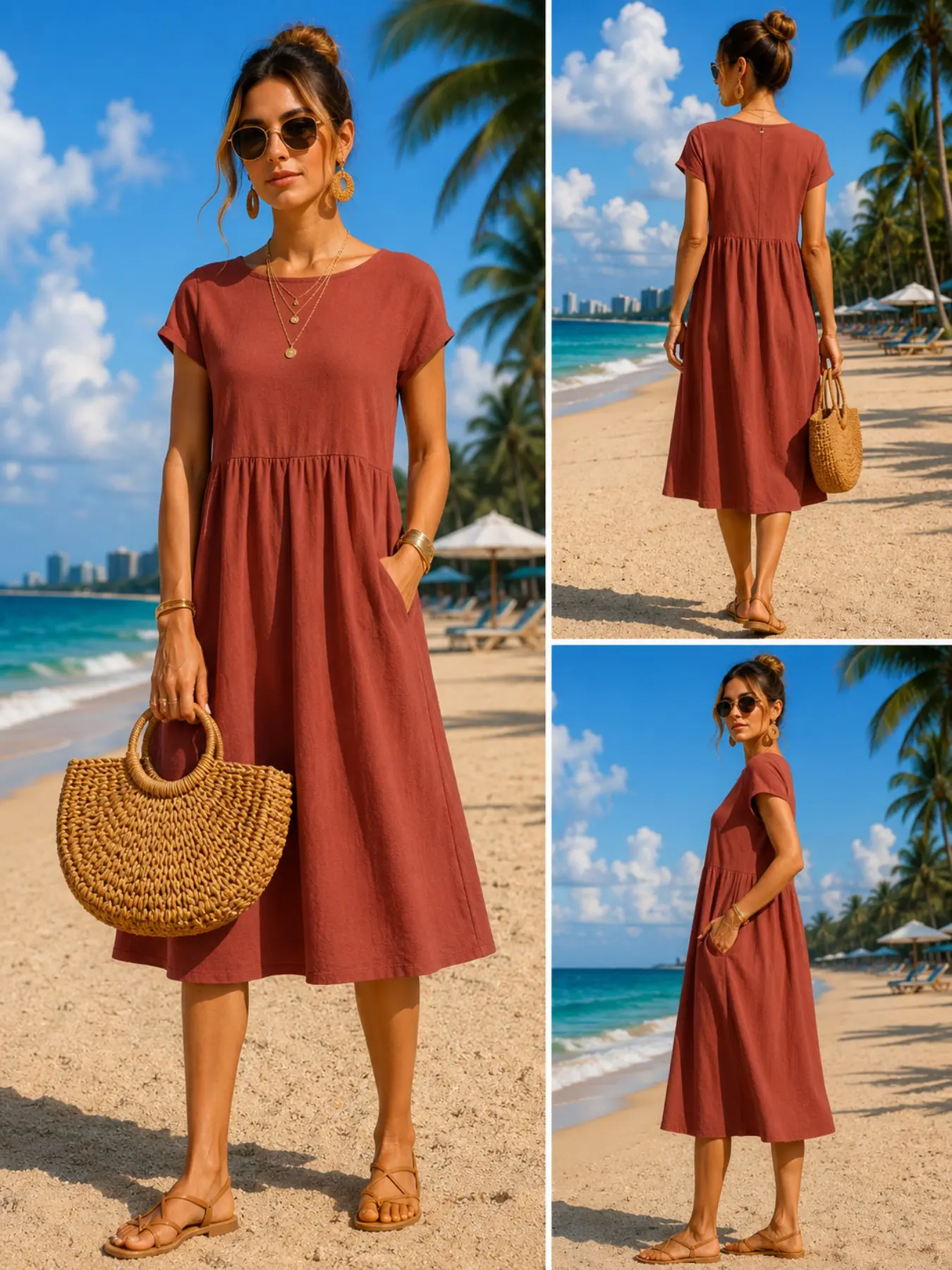 Midi Dress - Vestido midi casual para mulher, com