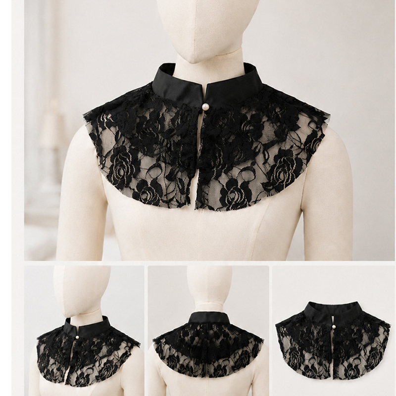 Lace Dress - Elegante Gola Falsa de Renda Floral