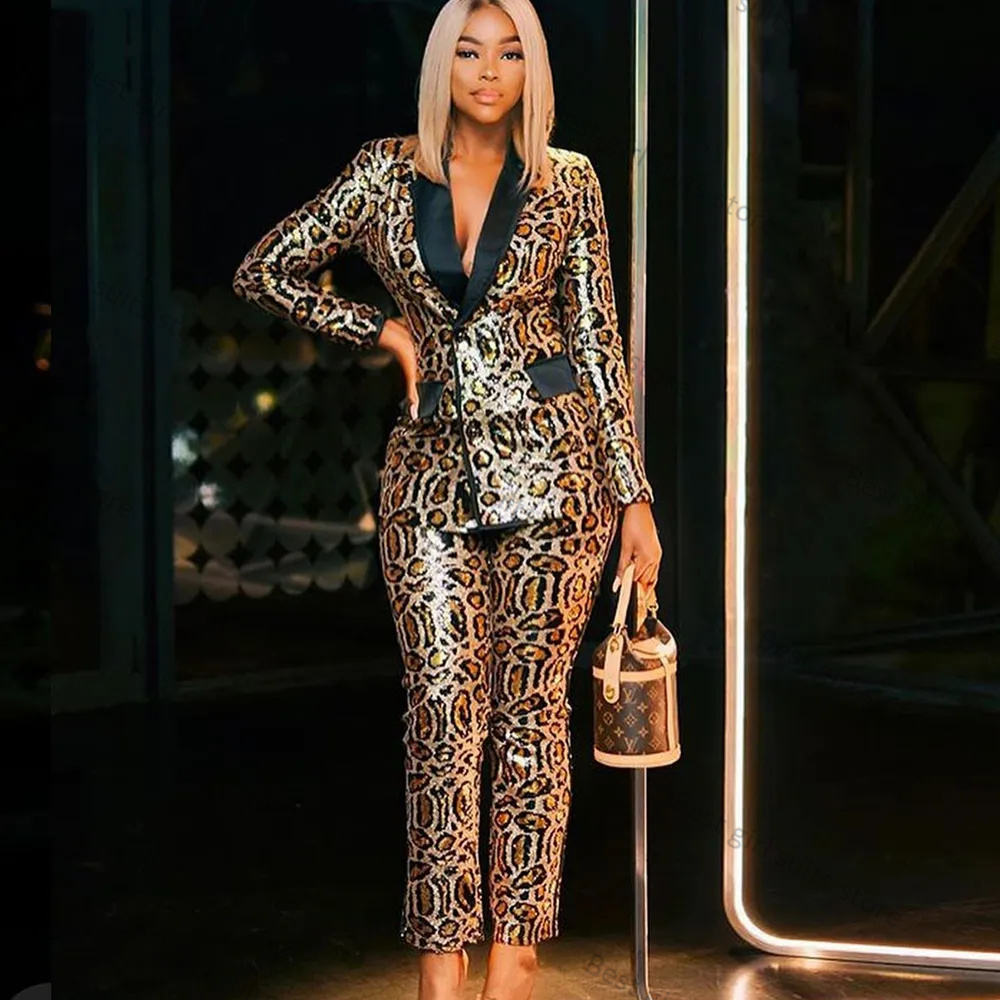Leopardo impresso 2 peça terno - Tailored Trouser Wide avaliação e preço