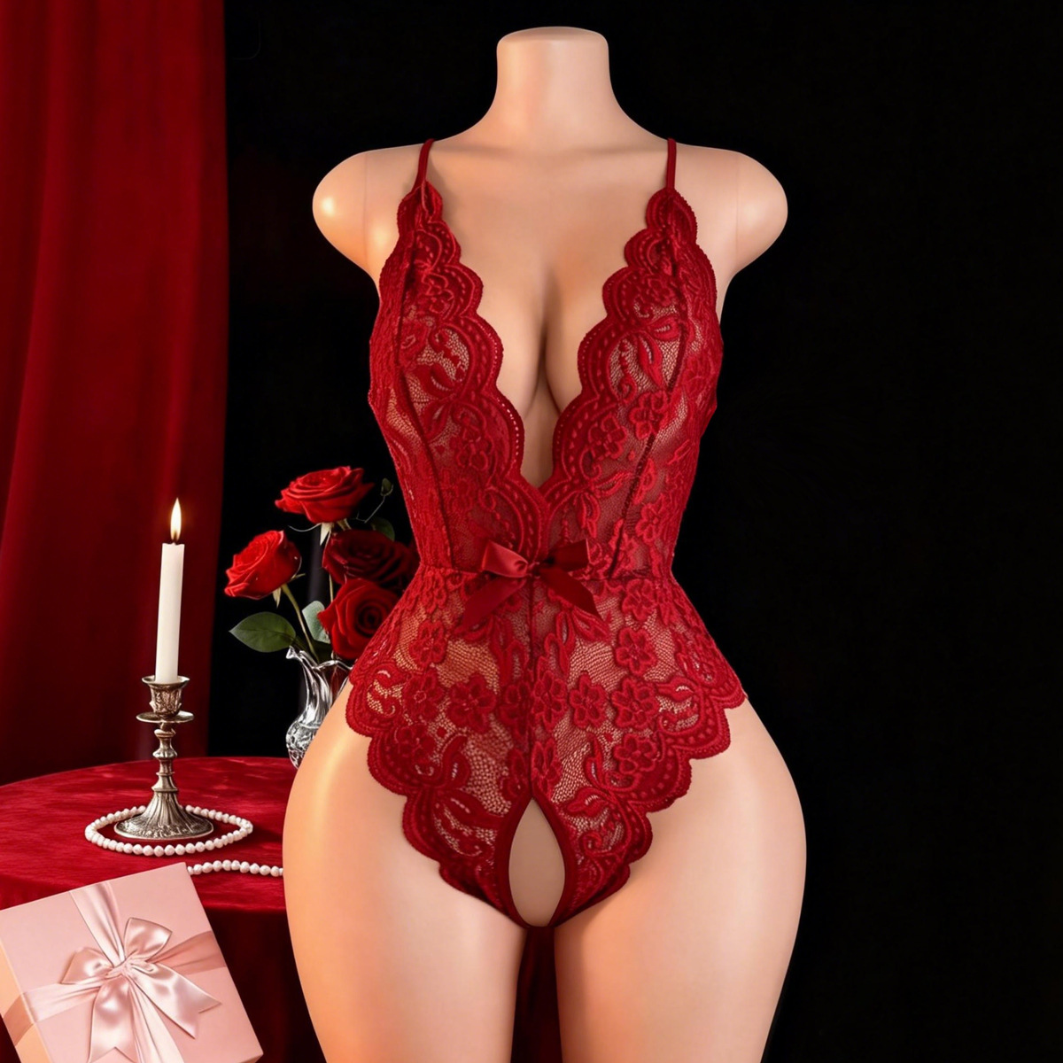 Lingerie sexy sem crotch para  - Lace Dress avaliação e preço