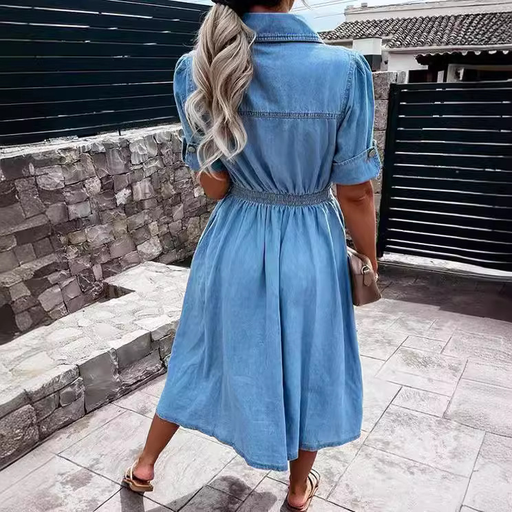 Vestido Camisa Jeans Feminino  - Midi Dress avaliação e preço