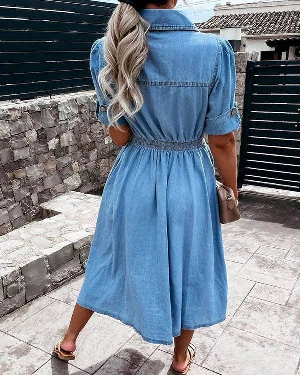 Vestido Camisa Jeans Feminino  - Midi Dress avaliação e preço