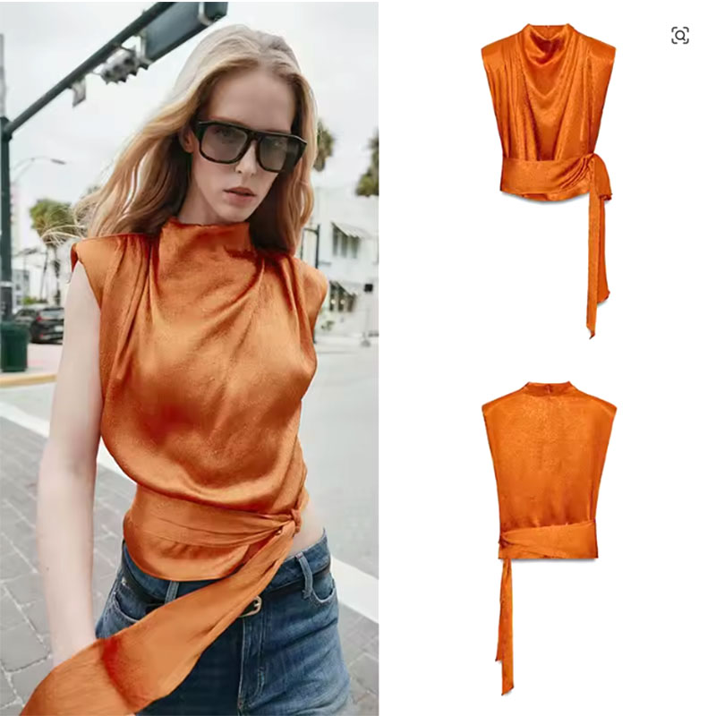 Top Cropped Sem Mangas com Gol - Silk Blouse avaliação e preço
