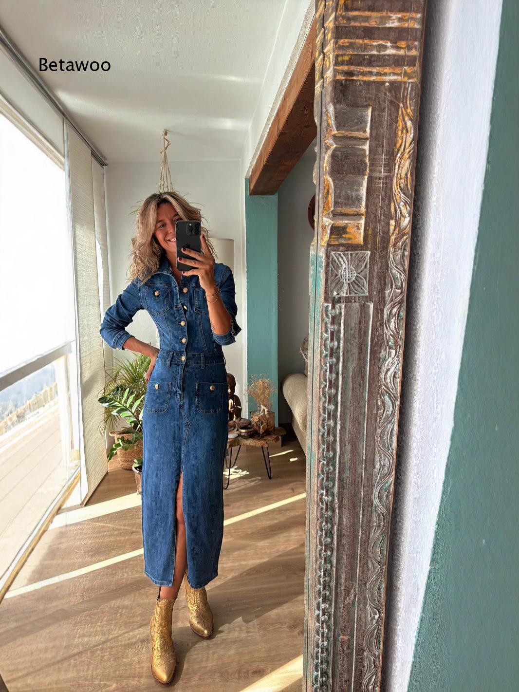 Vestido midi de ganga preta pa - Midi Dress avaliação e preço