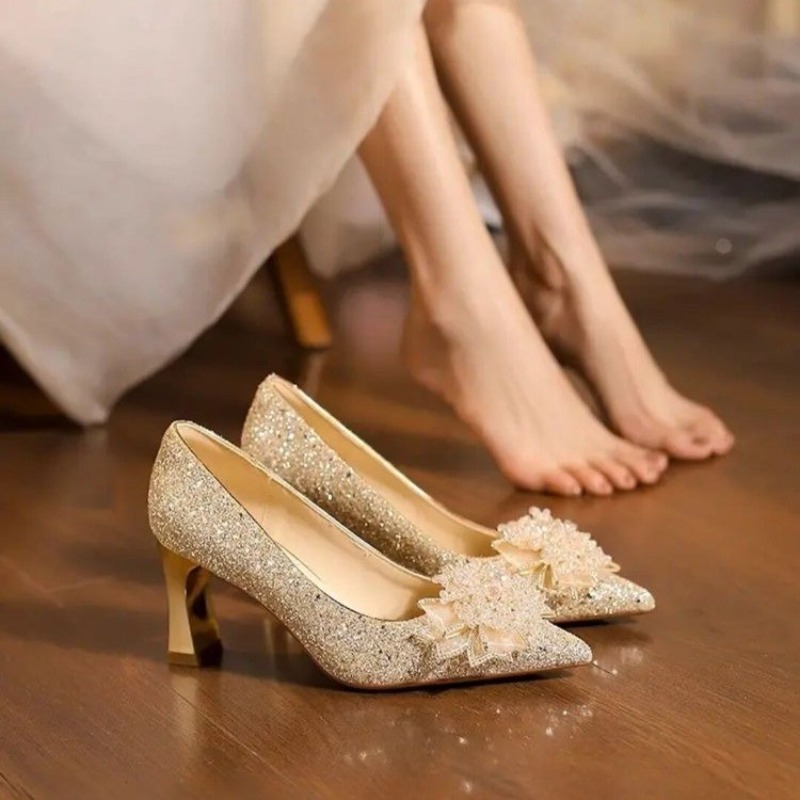 Strass flor bloco salto único  - Pump Heel Block avaliação e preço
